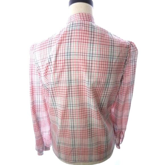Vintage Pink Plaid Academia Prep Asymmetric Off Centered Shirt Top Retro - Picture 4 of 5